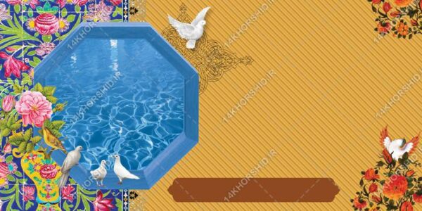 زمینه بنر آماده لایه باز حوض و پرنده برای چاپ و طراحی زمینه بنر لایه باز