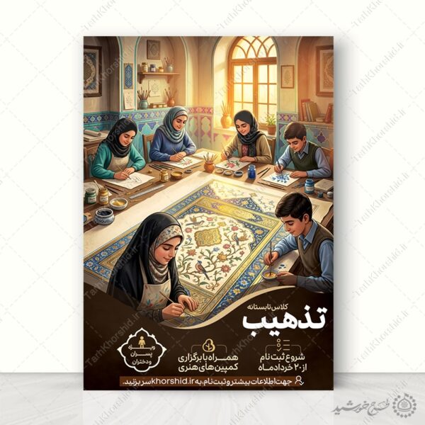 پوستر لایه باز کلاس های تابستانه طراحی و نقاشی برای چاپ و طراحی پوستر طرح اوقات فراغت