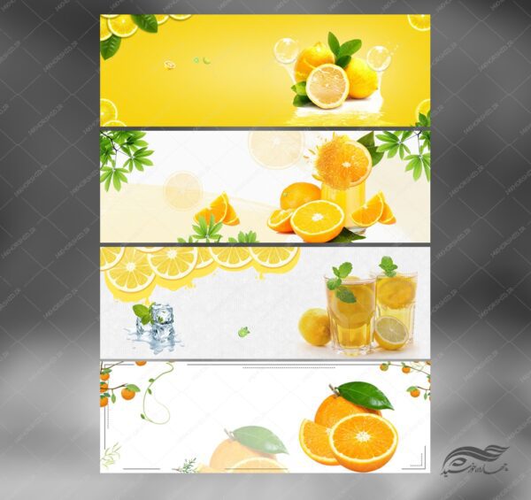 طرح بنر لایه باز محصولات لیمو و پرتقال psd برای چاپ و طراحی لیبل لایه باز محصولات غذایی
