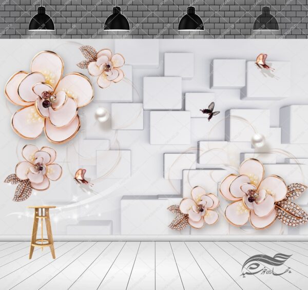 طرح کاغذ دیواری لایه باز گل برجسته ۵ psd برای چاپ و طراحی کاغذ دیواری لایه باز