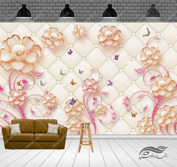 طرح کاغذ دیواری لایه باز گل برجسته ۲ psd برای چاپ و طراحی کاغذ دیواری لایه باز