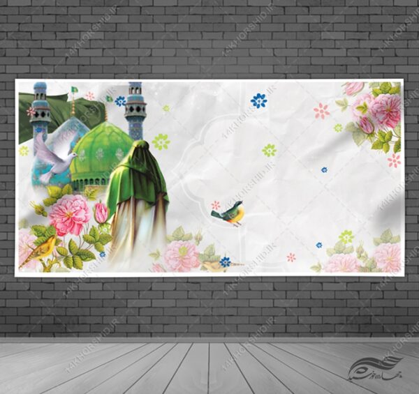 زمینه بنر آماده لایه باز اسلیمی گل کاغذی برای چاپ و طراحی زمینه بنر لایه باز