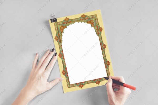 پوستر لایه باز زمینه اسلیمی تذهیب لوح تقدیر psd برای چاپ و طراحی زمینه و کادر لایه باز لوح تقدیر