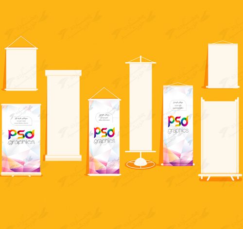 مجموعه موکاب و پیش نمایش لایه باز بنر استندی psd سری دوم برای چاپ و طراحی موکاب بنر استندی لایه باز