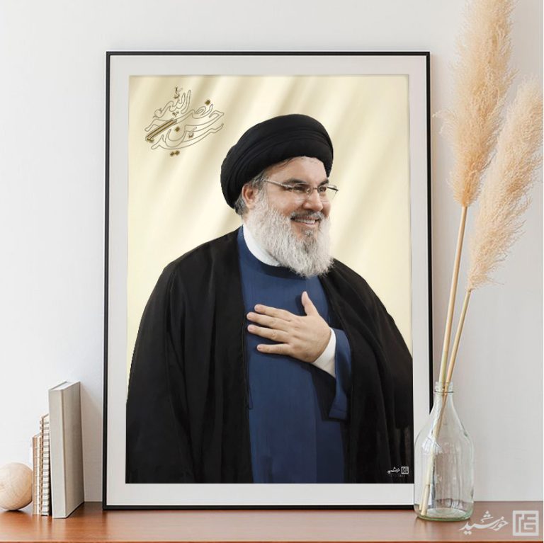 قاب عکس شهید سید حسن نصرالله لایه باز برای چاپ و طراحی پوستر لایه باز برای قاب عکس