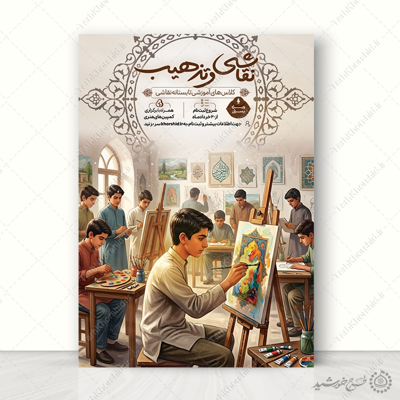 پوستر لایه باز دوره آموزش طراحی، تذهیب و نقاشی پوستر لایه باز دوره آموزش طراحی، تذهیب و نقاشی برای چاپ و طراحی پوستر طرح اوقات فراغت
