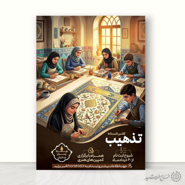 پوستر لایه باز کلاس های تابستانه طراحی و نقاشی برای چاپ و طراحی پوستر طرح اوقات فراغت