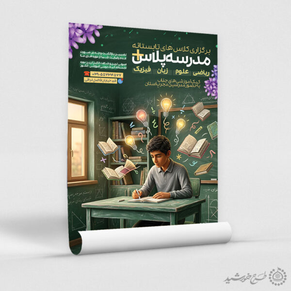 پوستر لایه باز کلاس های تابستانه مدرسه برای چاپ و طراحی پوستر لایه باز کلاس درس