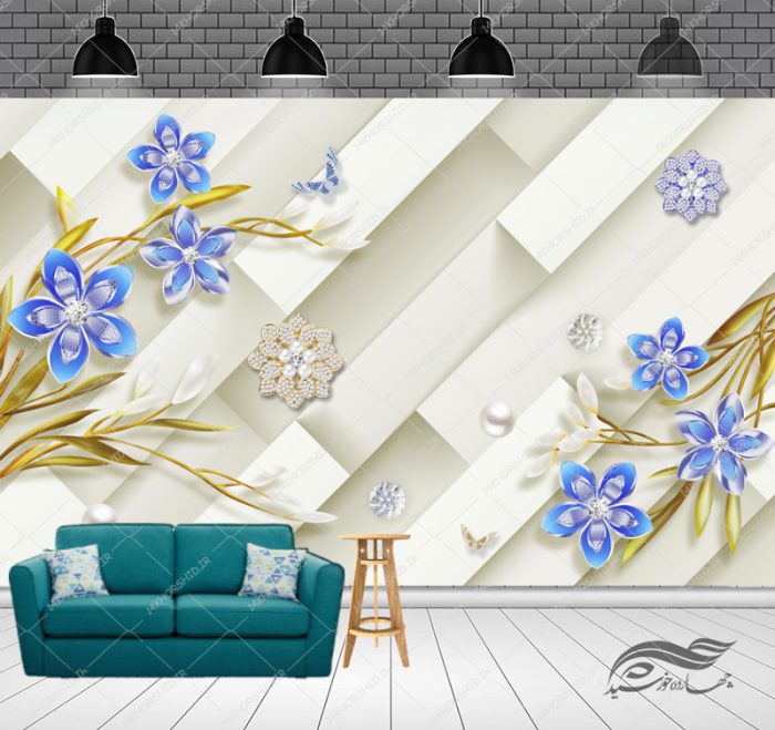 طرح کاغذ دیواری لایه باز گل برجسته ۳ psd برای چاپ و طراحی کاغذ دیواری لایه باز