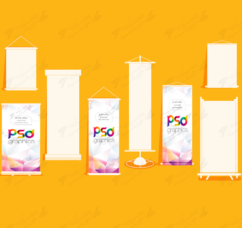 مجموعه موکاب و پیش نمایش لایه باز بنر استندی psd سری دوم برای چاپ و طراحی موکاب بنر استندی لایه باز