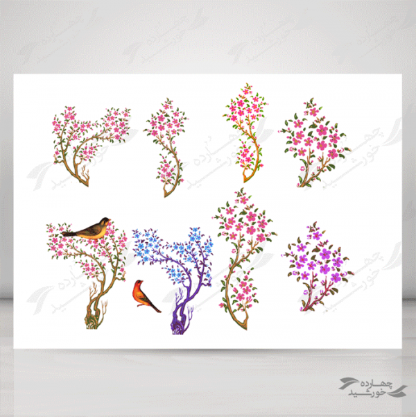 فایل شاخه و شکوفه لایه باز اسلیمی psd برای چاپ و طراحی وکتور و عنصر گرافیکی لایه باز