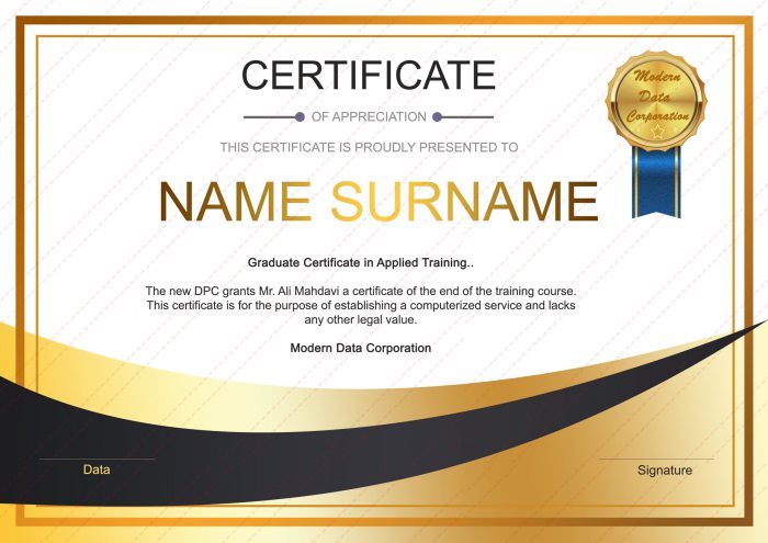 فایل لایه باز گواهینامه و مدرک پایان دوره انگلیسی psd برای چاپ و طراحی گواهینامه ومدرک پایان دوره لایه باز